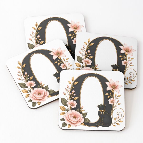 Item preview, Floral Letter O with Black Cat | Elegant Botanical Monogram | Vintage Alphabet Initial designed and sold by MoodLay.