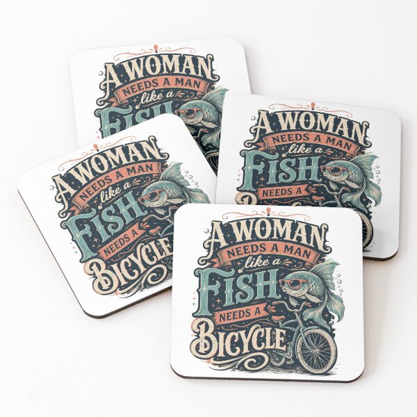 Item preview, A Woman Needs a Man Like a Fish Needs a Bicycle Vintage Feminist Typography designed and sold by Velora Printss.