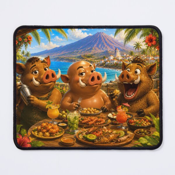 Item preview, Three Boar Friends Eating Together, Friendship and Food designed and sold by CanaryVibesArt.
