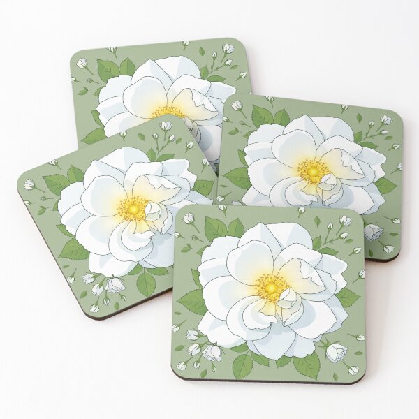 Item preview, Glowing White Rose Botanical Illustration with Sunlit Center designed and sold by StoryVibes.