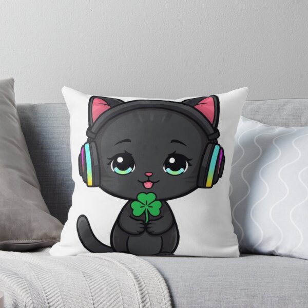 Item preview, Cute Lucky Gamer Cat Kawaii Sticker | Black Kitten with RGB Headphones designed and sold by Stylestickers55.