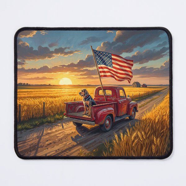 Item preview, Old Hound Dog Pickup Truck American Flag designed and sold by Home Decor Art.