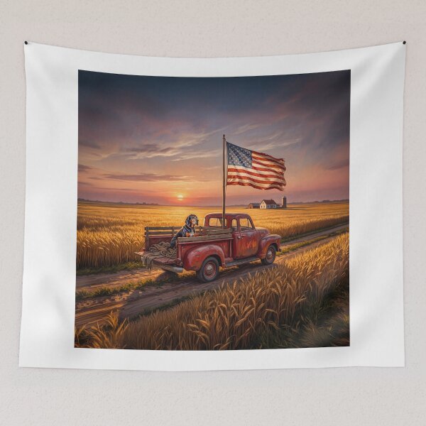 Item preview, Old Hound Dog Portrait Pickup Truck American Flag designed and sold by Home Decor Art.
