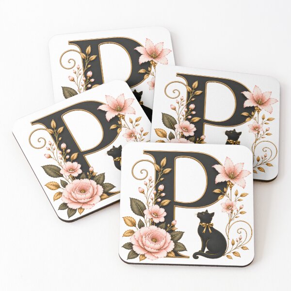 Item preview, Floral Letter P with Black Cat | Elegant Botanical Monogram | Vintage Alphabet Initial designed and sold by MoodLay.
