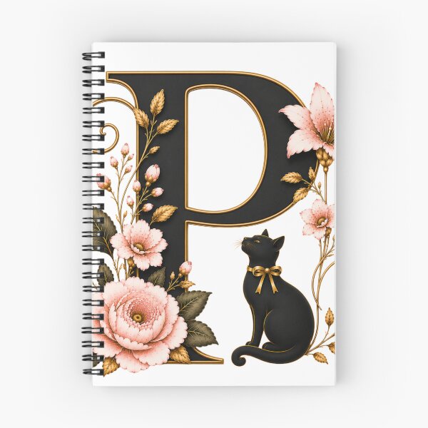 Item preview, Floral Letter P with Black Cat | Elegant Botanical Monogram | Vintage Alphabet Initial designed and sold by MoodLay.