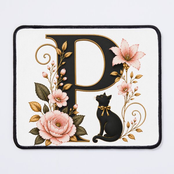 Item preview, Floral Letter P with Black Cat | Elegant Botanical Monogram | Vintage Alphabet Initial designed and sold by MoodLay.