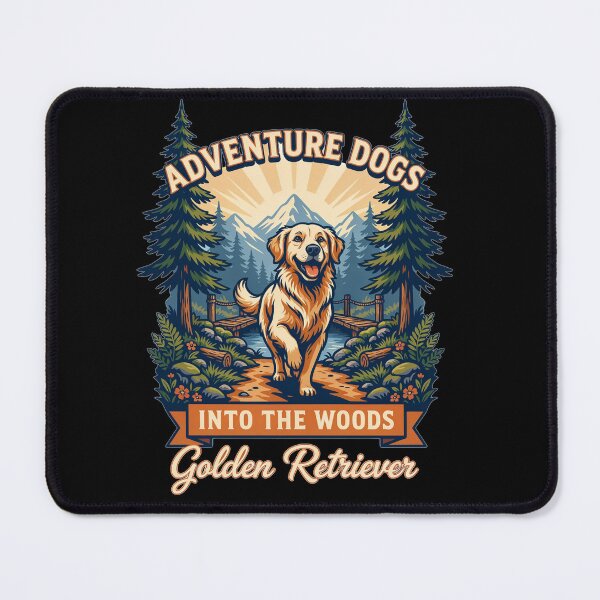 Item preview, Adventure Dogs – Into the Woods | Golden Retriever Hiking Vintage Outdoor designed and sold by No Excuses Supply.