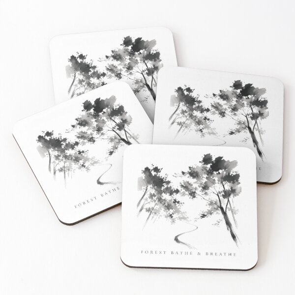 Item preview, Forest Bathe and Breathe Japanese Ink Wash Nature Art Print Sticker Woodland Gift designed and sold by sharifex.