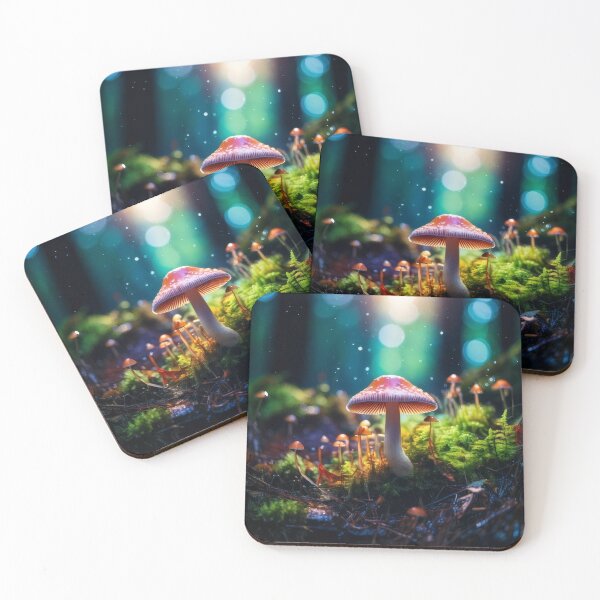 Item preview, Bioluminescent Red Mushroom Night Forest Design designed and sold by BetweenForms.