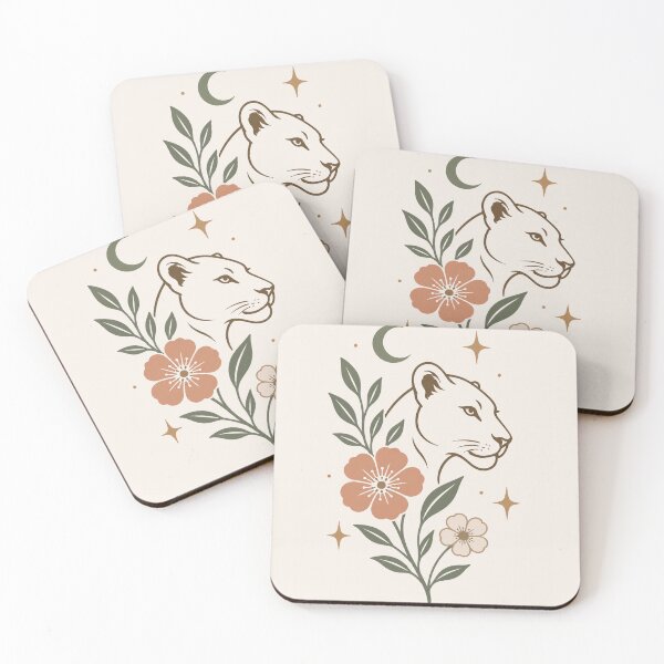 Item preview, Lioness Botanical Line Art Feminine Print Design designed and sold by Pink-Blossoms.