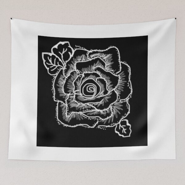 Item preview, Elegant Hand-Drawn White Rose Sketch on Black Background designed and sold by FineLineVibes.