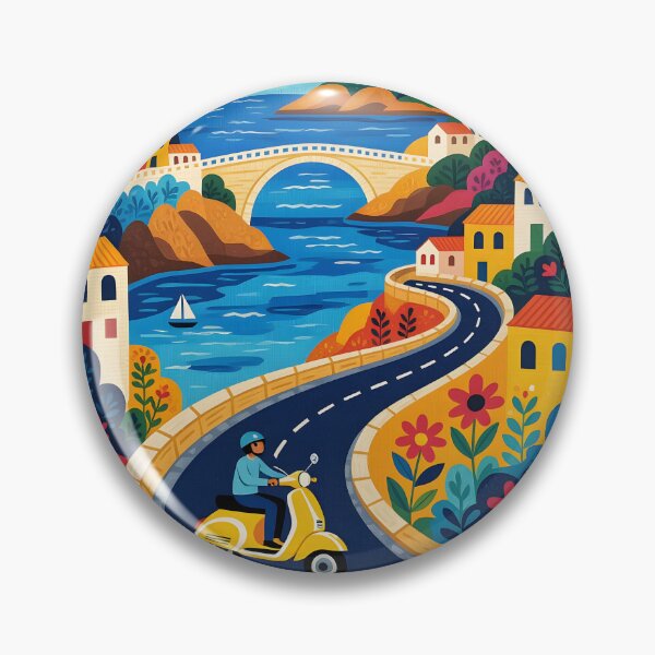 Item preview, A vibrant tapestry of a scooter Mediterranean coastal road trip designed and sold by Ponted.