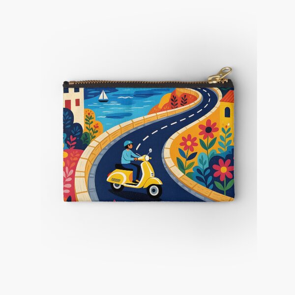 Item preview, A vibrant tapestry of a scooter Mediterranean coastal road trip designed and sold by Ponted.