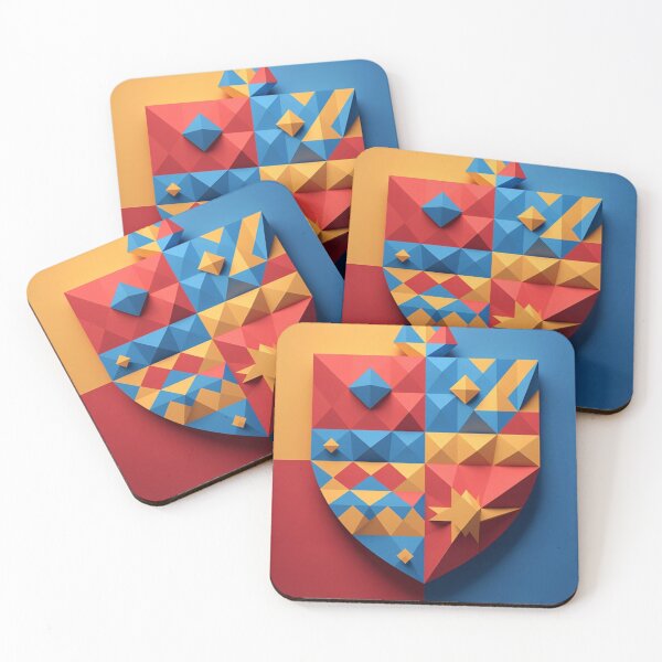 Item preview, Colorful Geometric Heraldic Shield Art Print designed and sold by IntelliMindDesigns.