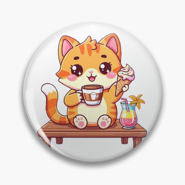 Item preview, Cute Summer Cat Coffee Break Ice Cream Kawaii Illustration designed and sold by Moody Vibes Studio.