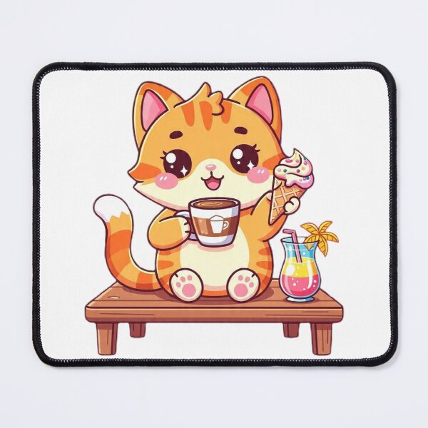Item preview, Cute Summer Cat Coffee Break Ice Cream Kawaii Illustration designed and sold by Moody Vibes Studio.