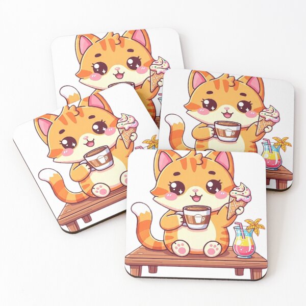 Item preview, Cute Summer Cat Coffee Break Ice Cream Kawaii Illustration designed and sold by Moody Vibes Studio.