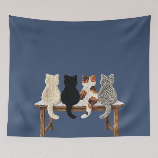 Item preview, Latch Hook Yarn Crochet Cats on a Winter Snowy Bench designed and sold by LunaCat Studio.