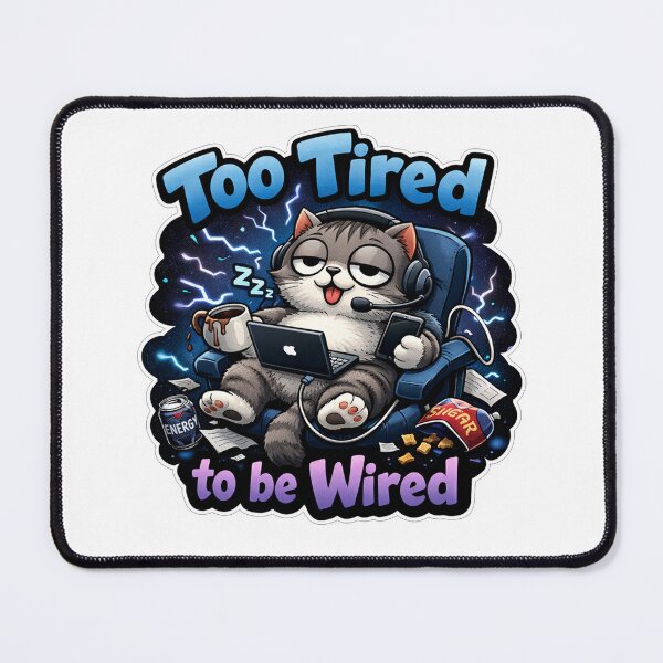 Item preview, Too Tired to be Wired Gaming Cat designed and sold by Owcomm.