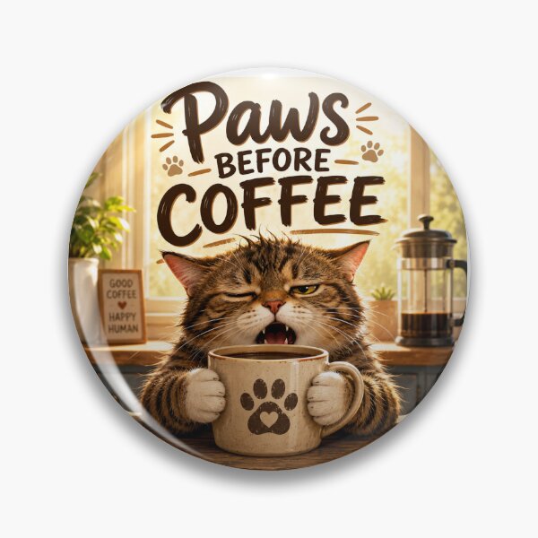 Item preview, Paws Before Coffee | Sleepy Cat Coffee Lover | Funny Cat Pun designed and sold by Pop, Culture and Stuff.