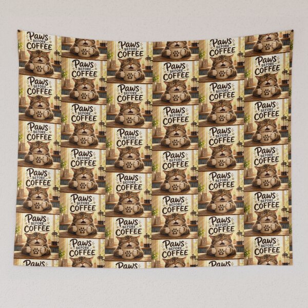 Item preview, Paws Before Coffee | Sleepy Cat Coffee Lover | Funny Cat Pun designed and sold by Pop, Culture and Stuff.