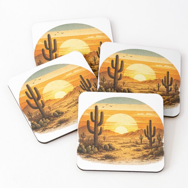 Item preview, Retro Desert Sunset with Cactus | Vintage Southwestern Landscape designed and sold by AMIR PRO .