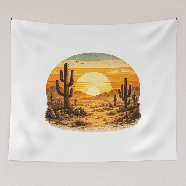 Item preview, Retro Desert Sunset with Cactus | Vintage Southwestern Landscape designed and sold by AMIR PRO .