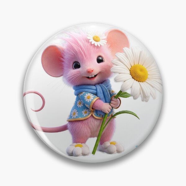 Item preview, Cute Pink Mouse Holding a BIG Daisy Flower designed and sold by PuppyBerry.
