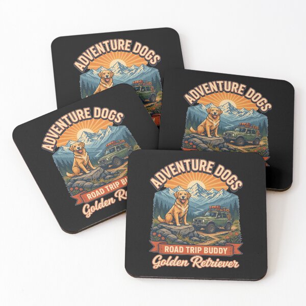 Item preview, Adventure Dogs – Road Trip Buddy | Golden Retriever Vintage Off-Road Camping designed and sold by No Excuses Supply.