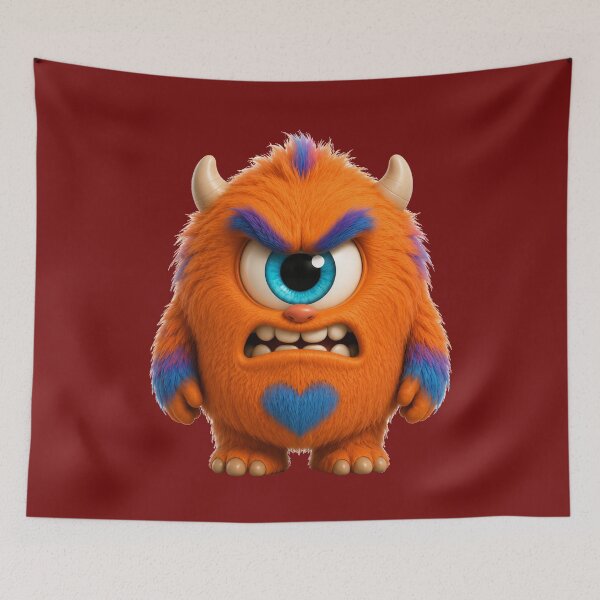 Item preview, Grumpy Momo Angry One-Eyed Furry Monster with Blue Heart designed and sold by puzzell.