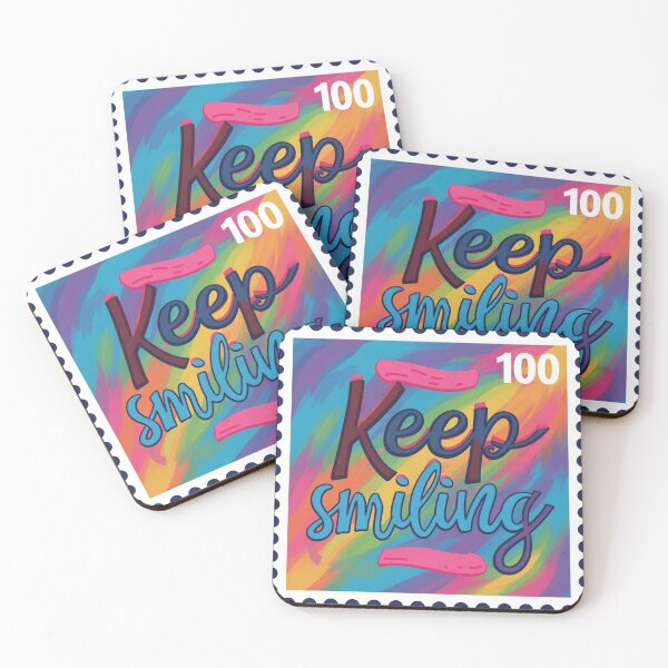 Item preview, keep smiling stamp colorful typographic abstract design designed and sold by SmashingDeals.