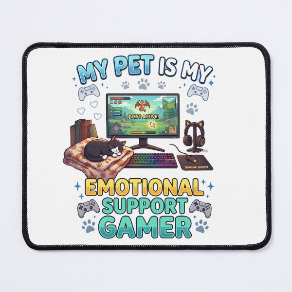 Item preview, My Pet Is My Emotional Support Gamer - Funny PC Gaming Cat designed and sold by LevelUpLad.