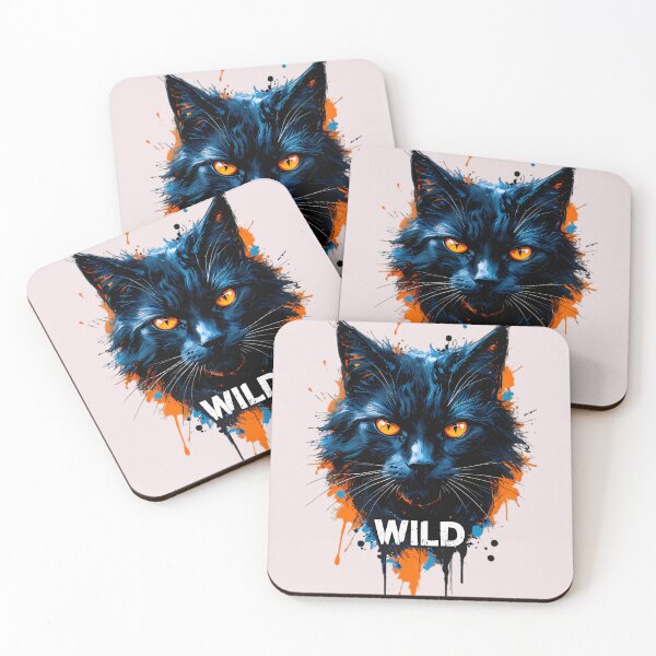 Item preview, WILD Black Cat - Fierce Glowing Amber Eyes Splatter Art designed and sold by Structure-Blue.