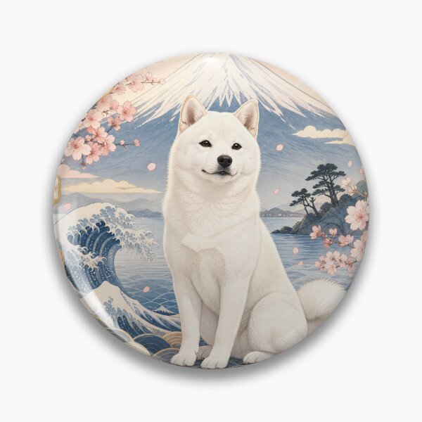 Item preview, White Shiba and Black Shiba in a Hexagon with Mount Fuji   designed and sold by Shiba-Goyomi.