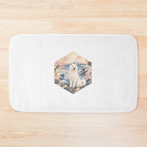 Item preview, White Shiba and Black Shiba in a Hexagon with Mount Fuji   designed and sold by Shiba-Goyomi.