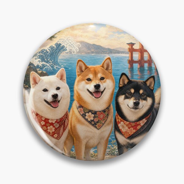 Item preview, Three Shiba Inu by the Sea Japanese Summer Dog Art designed and sold by Shiba-Goyomi.