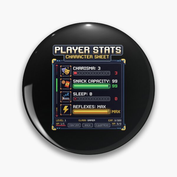 Item preview, Funny RPG Character Sheet - Gamer Player Stats Pixel Art designed and sold by LevelUpLad.