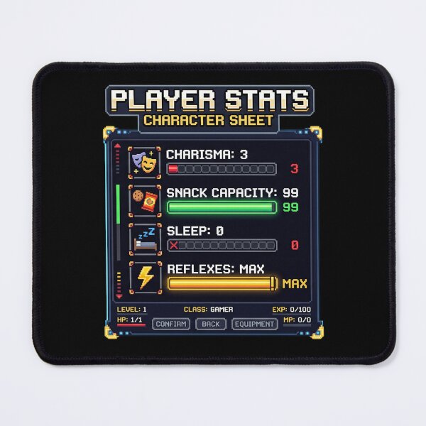 Item preview, Funny RPG Character Sheet - Gamer Player Stats Pixel Art designed and sold by LevelUpLad.