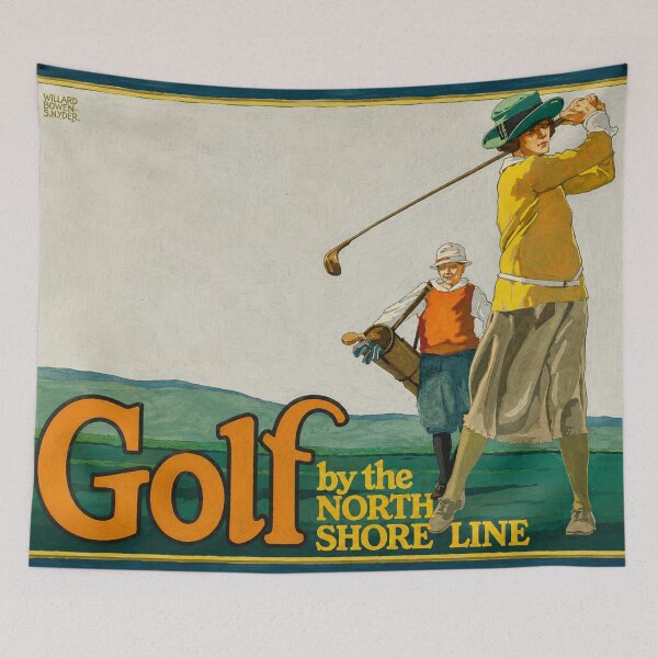 Item preview, Golf By The North Shore Line - Vintage Golf Poster | Art Nouveau Female Golfer | Retro Sports Wall Art for Golf Lovers designed and sold by RickE.