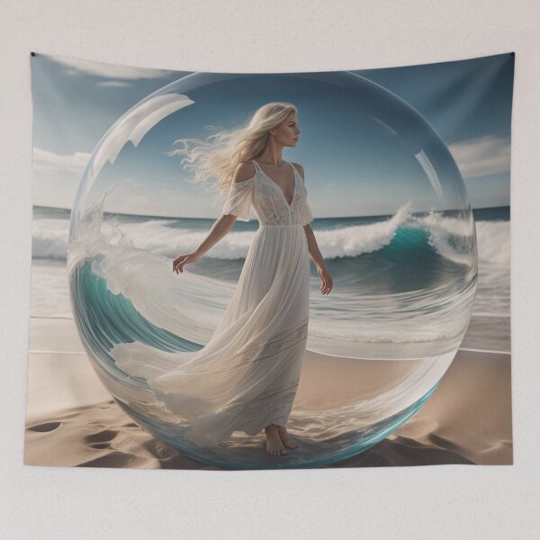 Item preview, Ocean Wave Glass Bubble Surreal Fantasy Blonde Woman designed and sold by UmSkelig834.