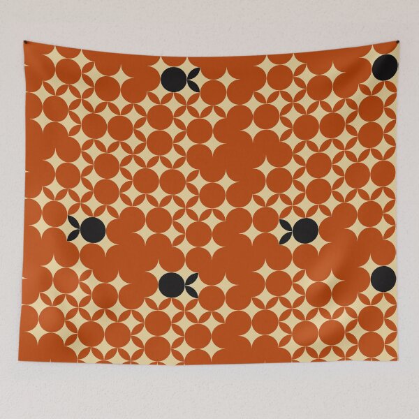 Item preview, Beige Seventies pattern with black fruits in a orange burned background  designed and sold by StefanStudioArt.