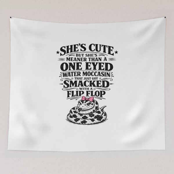 Item preview, She's Cute But She's Meaner Than a One Eyed Water Moccasin That Just Got Smacked With a Flip Flop Funny Snake T-Shirt designed and sold by Trendably.