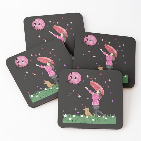 Item preview, Magical Night Walk - Girl with Umbrella and Dog Watercolor designed and sold by SeJaa.