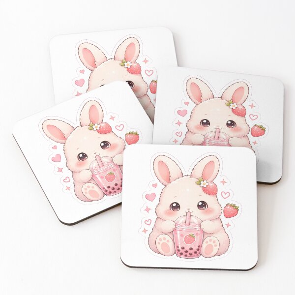 Item preview, Cute Strawberry Bunny Drinking Boba Tea designed and sold by Barkybond.