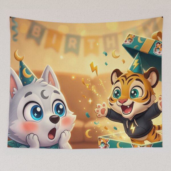 Item preview, Cute Tiger Wolf Birthday Girl Gift Surprise Box Animal Art Poster Kids NeoTigLuna designed and sold by NeoTigLuna.