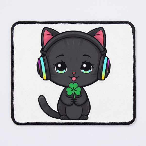 Item preview, Cute Lucky Gamer Cat Kawaii Sticker | Black Kitten with RGB Headphones designed and sold by Stylestickers55.
