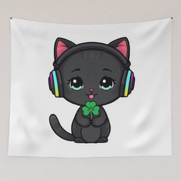 Item preview, Cute Lucky Gamer Cat Kawaii Sticker | Black Kitten with RGB Headphones designed and sold by Stylestickers55.