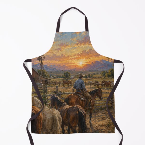 Item preview, Cowboy at Sunset with Horse Herd Oil Painting designed and sold by Pioneer Spirit Market.