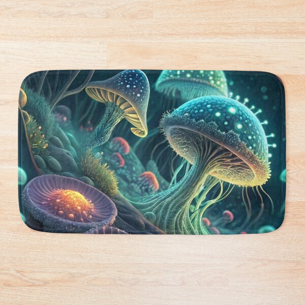 Item preview, Enchanted Landscape of Neon Glowing Mushrooms designed and sold by Szpaku desart .