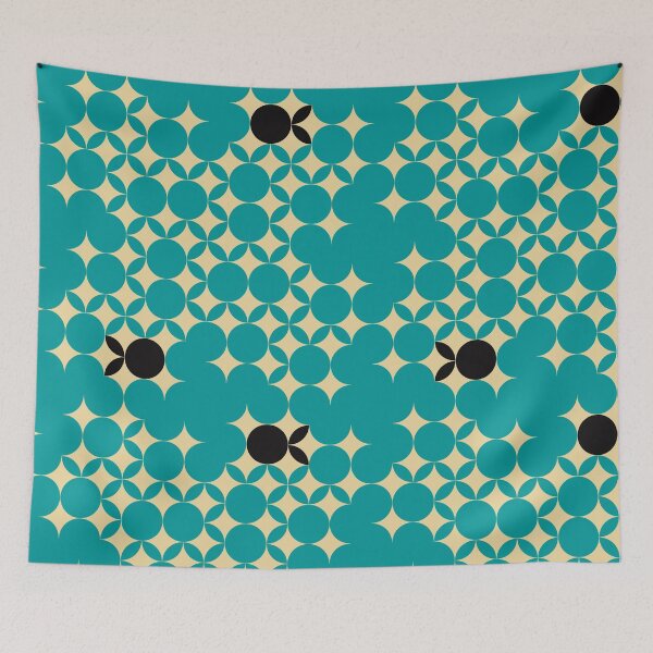 Item preview, Beige Seventies pattern with black fruits in a teal background  designed and sold by StefanStudioArt.